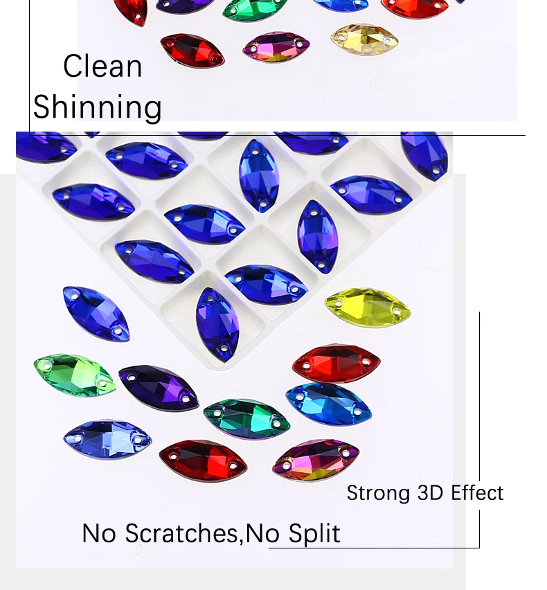 Horse Eye Glass Sew On Rhinestones Flatback Stones Colorful Diamond Sewing Rhinestones Loose Stones For Women Dress Clothes DIY