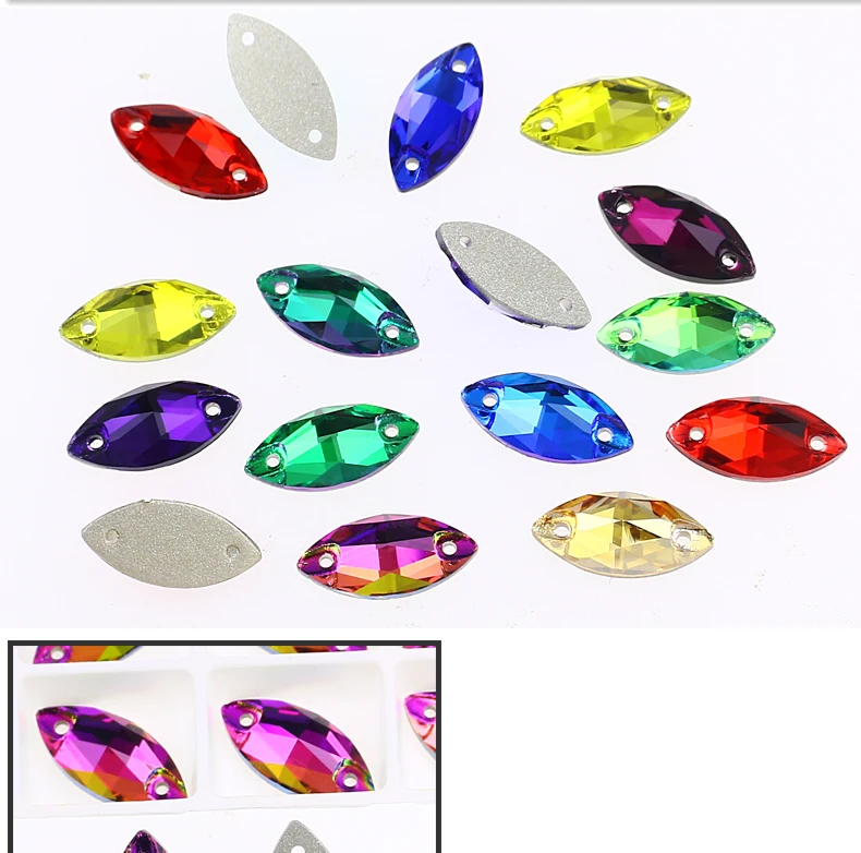 Horse Eye Glass Sew On Rhinestones Flatback Stones Colorful Diamond Sewing Rhinestones Loose Stones For Women Dress Clothes DIY