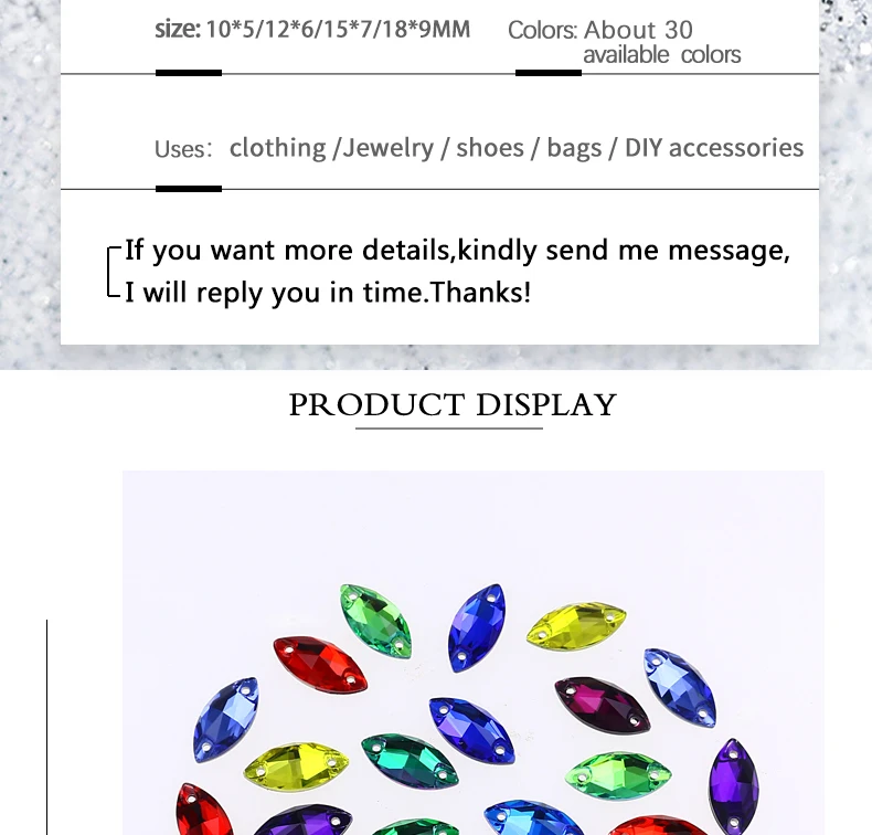 Horse Eye Glass Sew On Rhinestones Flatback Stones Colorful Diamond Sewing Rhinestones Loose Stones For Women Dress Clothes DIY