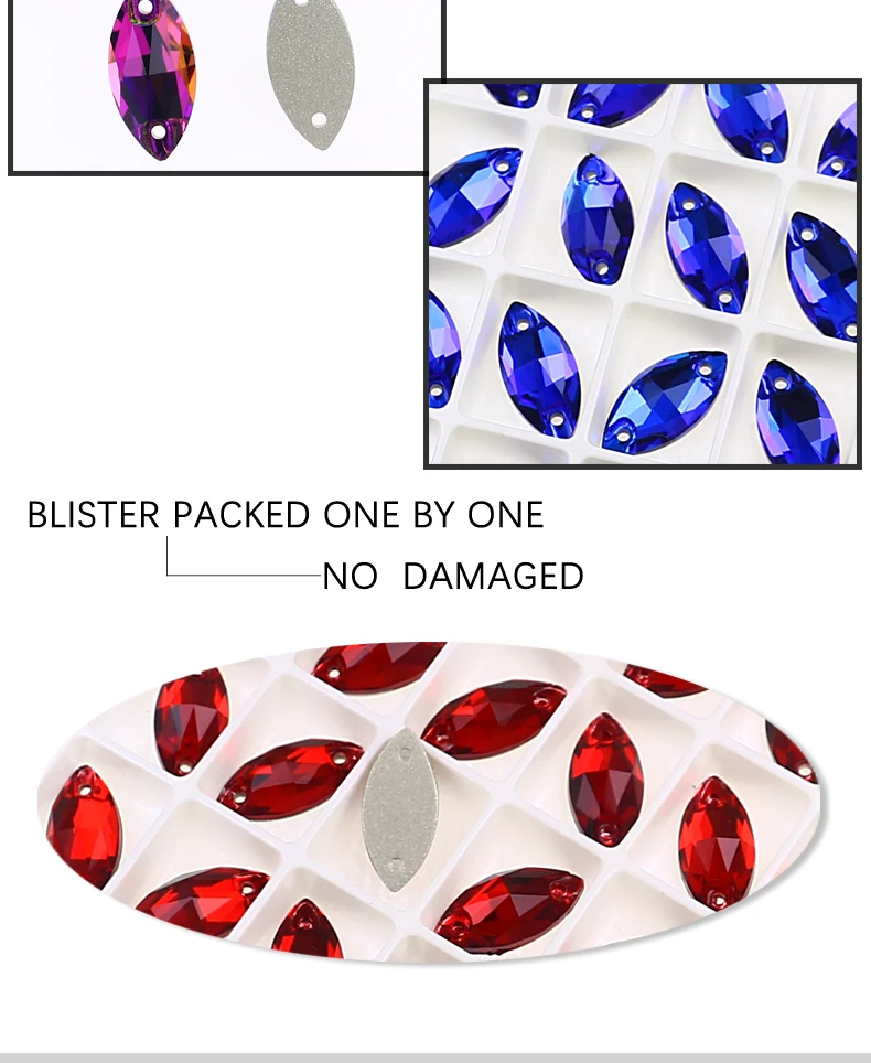 Horse Eye Glass Sew On Rhinestones Flatback Stones Colorful Diamond Sewing Rhinestones Loose Stones For Women Dress Clothes DIY