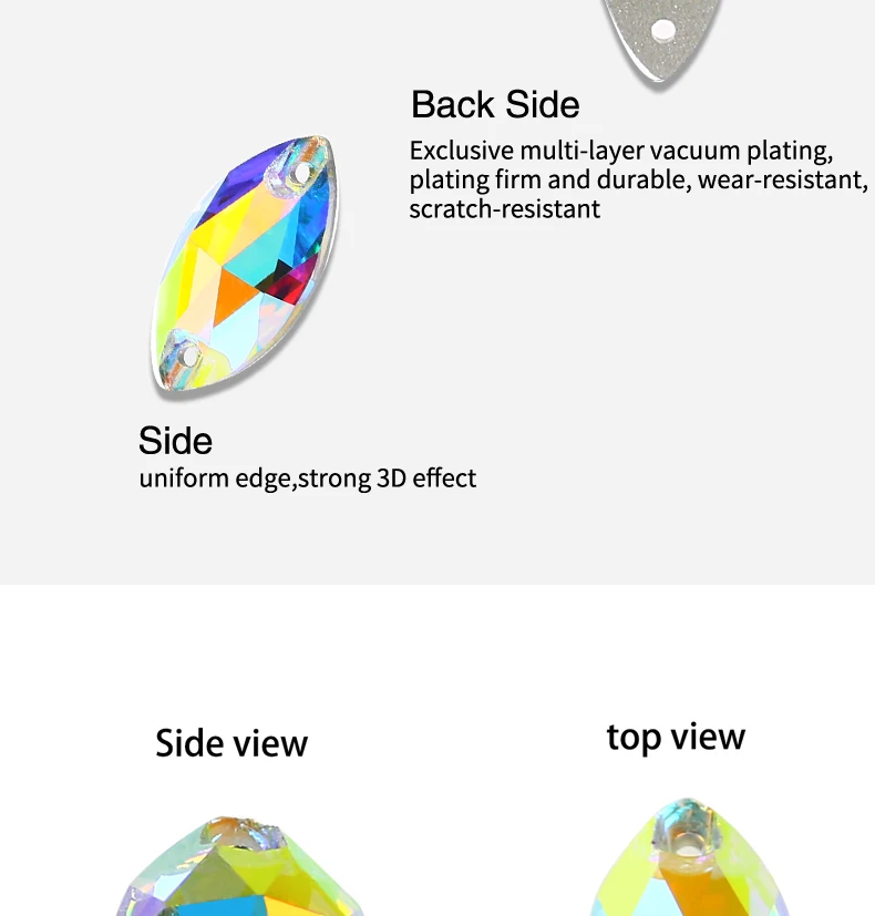 Horse Eye Glass Sew On Rhinestones Flatback Stones Colorful Diamond Sewing Rhinestones Loose Stones For Women Dress Clothes DIY