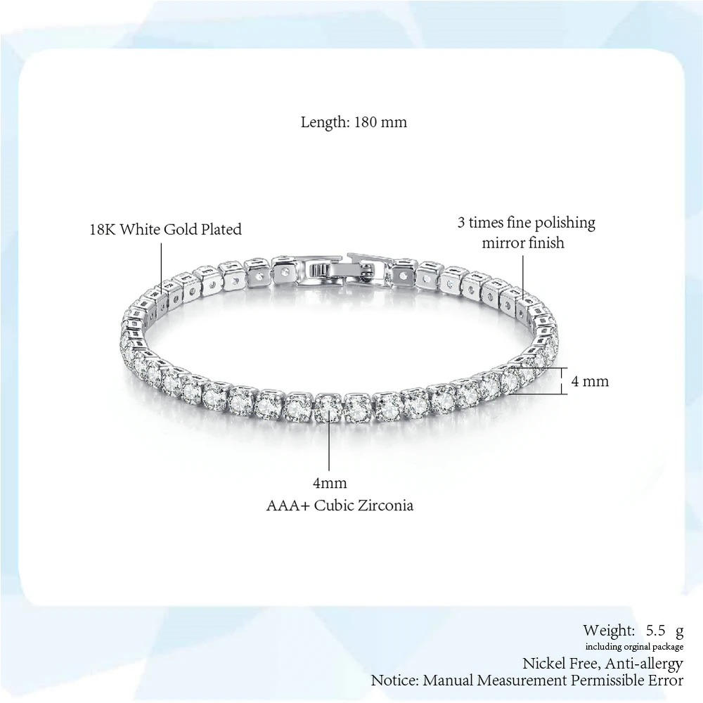 Tennis Chain Bracelets For Women White Gold Color Exquisite Cubic Zircon Charm Hand Jewelry Fashion Gift For Friends DWH027M