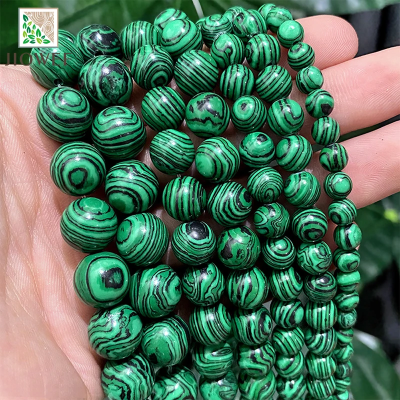4/6/8/10/12mm Green Lace Malachite Round Beads DIY Bracelet Necklace Accessories Natural Stone for Jewelry Making 15" Strand