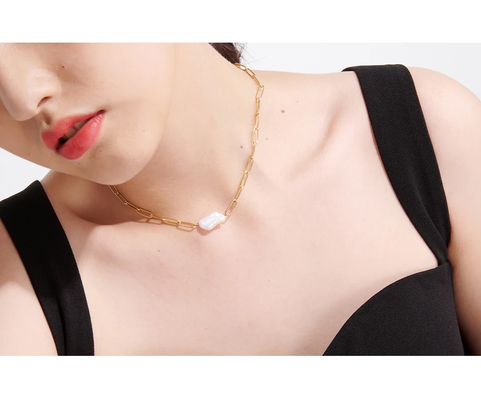 Yhpup Stainless Steel Natural Pearl Pendant Necklace Metal Chain High Quality Jewelry Gold Color Collar for Women Girls Gift