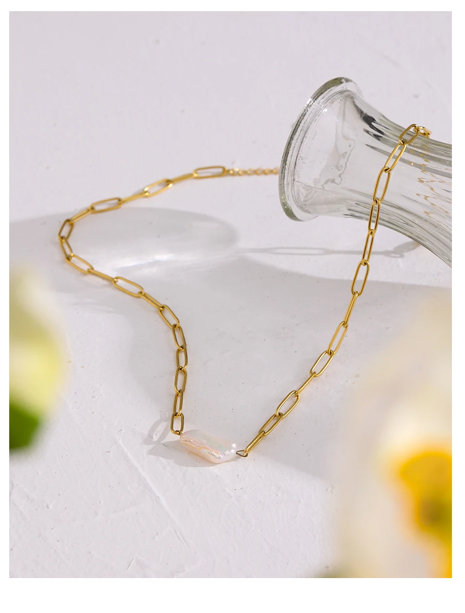Yhpup Stainless Steel Natural Pearl Pendant Necklace Metal Chain High Quality Jewelry Gold Color Collar for Women Girls Gift