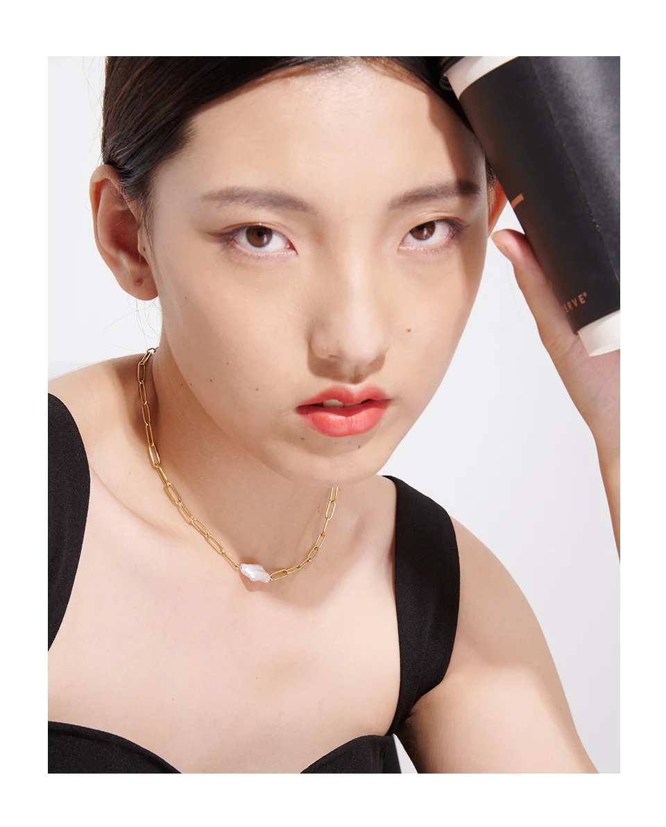 Yhpup Stainless Steel Natural Pearl Pendant Necklace Metal Chain High Quality Jewelry Gold Color Collar for Women Girls Gift