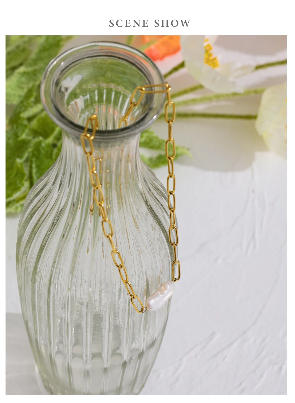 Yhpup Stainless Steel Natural Pearl Pendant Necklace Metal Chain High Quality Jewelry Gold Color Collar for Women Girls Gift