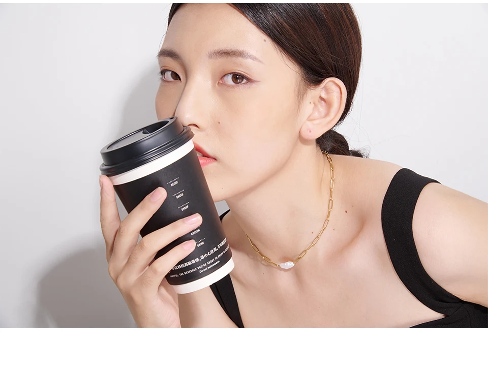 Yhpup Stainless Steel Natural Pearl Pendant Necklace Metal Chain High Quality Jewelry Gold Color Collar for Women Girls Gift