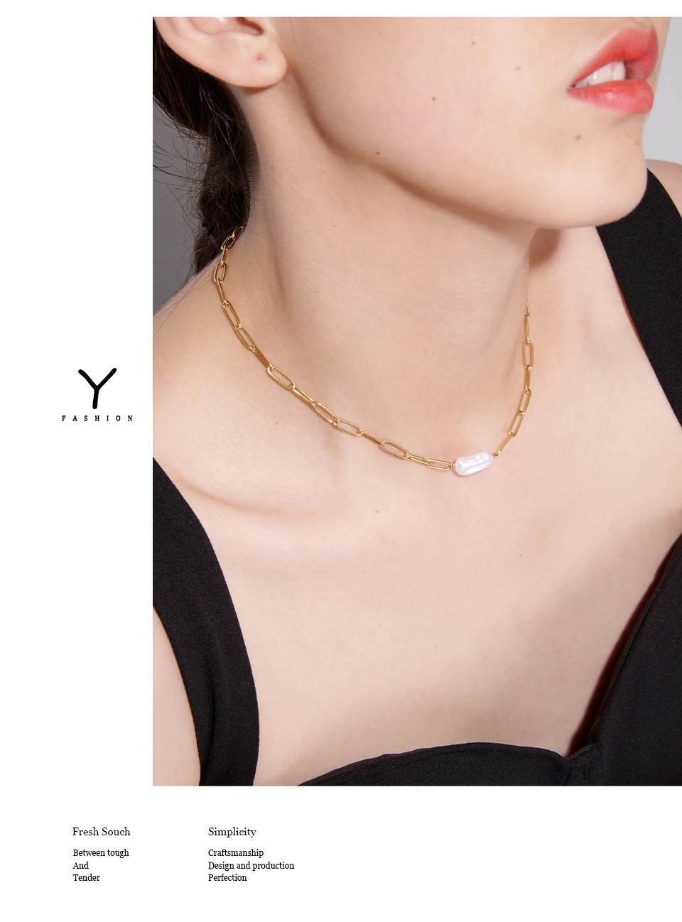 Yhpup Stainless Steel Natural Pearl Pendant Necklace Metal Chain High Quality Jewelry Gold Color Collar for Women Girls Gift