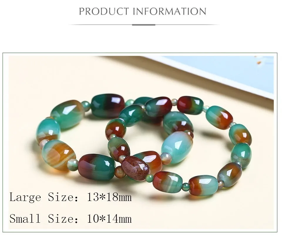 JD Natural Stone Colorful Green Peacock Agate Charm Bracelet Women Elegant Barrel Shape Healing Bangles Couples Jewelry Gift