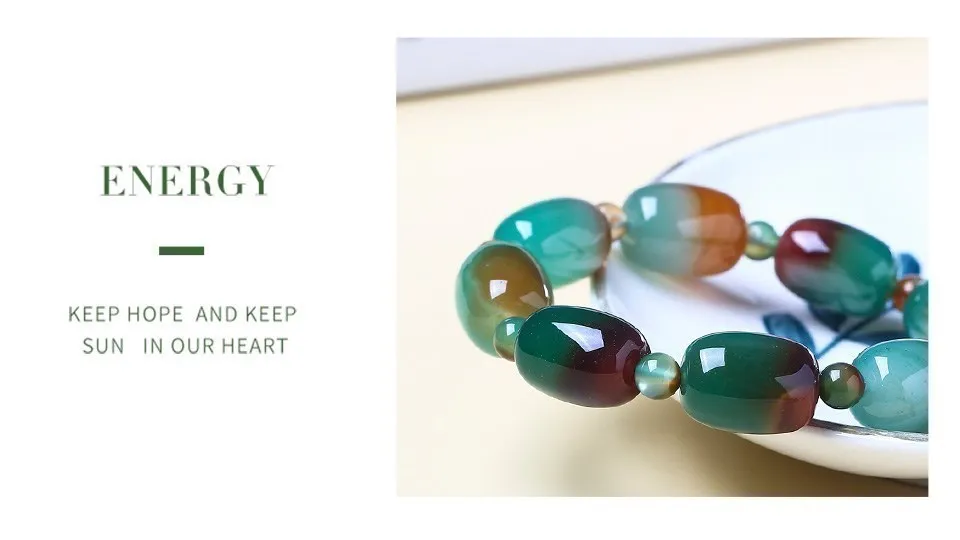 JD Natural Stone Colorful Green Peacock Agate Charm Bracelet Women Elegant Barrel Shape Healing Bangles Couples Jewelry Gift