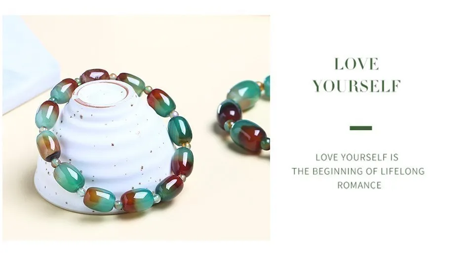 JD Natural Stone Colorful Green Peacock Agate Charm Bracelet Women Elegant Barrel Shape Healing Bangles Couples Jewelry Gift
