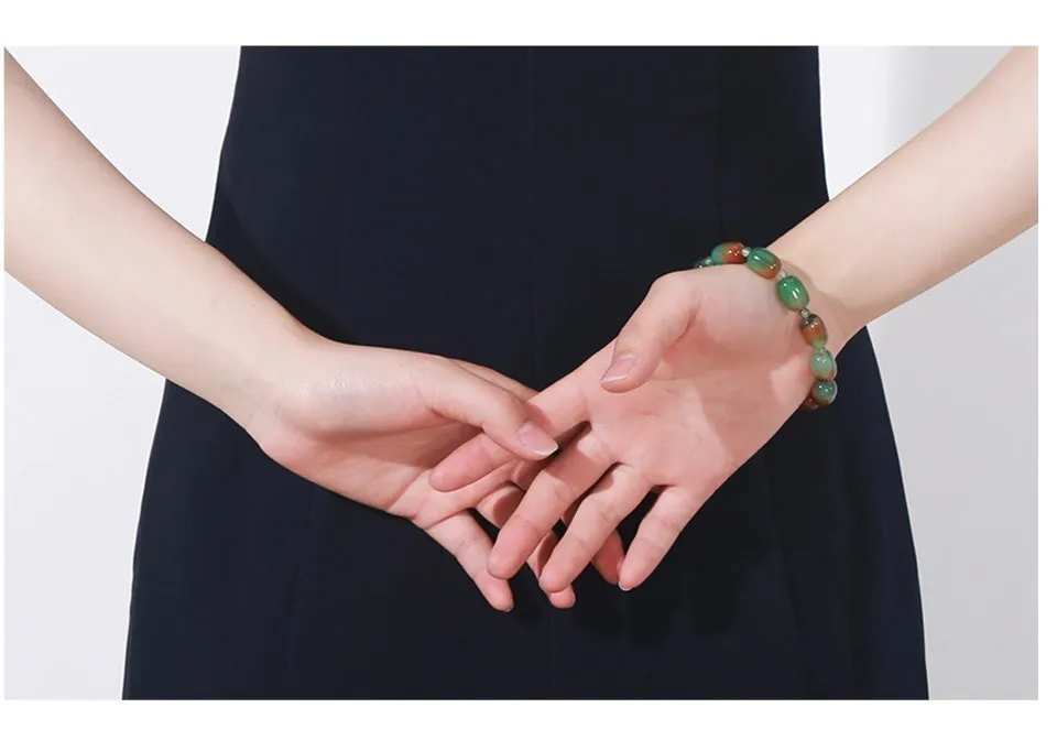 JD Natural Stone Colorful Green Peacock Agate Charm Bracelet Women Elegant Barrel Shape Healing Bangles Couples Jewelry Gift