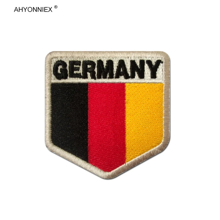 AHYONNIEX 1PC Country Flag Patch Shield Design Armband Backpack Stickers DIY Germany France Portugal England Special Personality