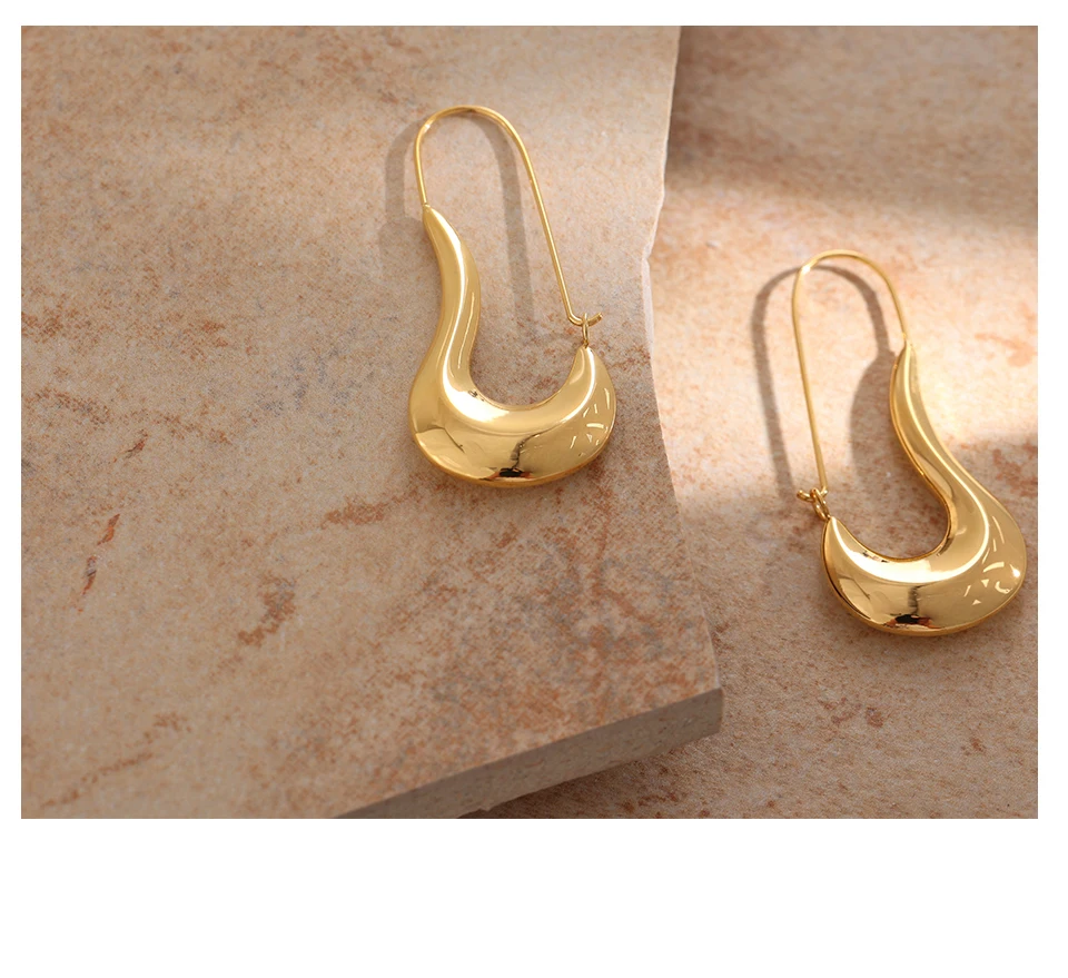 Yhpup 316L Stainless Steel Geometric Hoop Earrings Minimalist Metal 18 K Plated Earrings Waterproof Jewelry For Women Gift