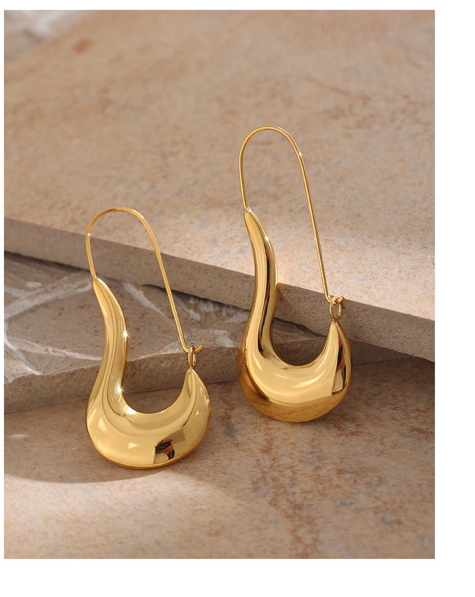 Yhpup 316L Stainless Steel Geometric Hoop Earrings Minimalist Metal 18 K Plated Earrings Waterproof Jewelry For Women Gift