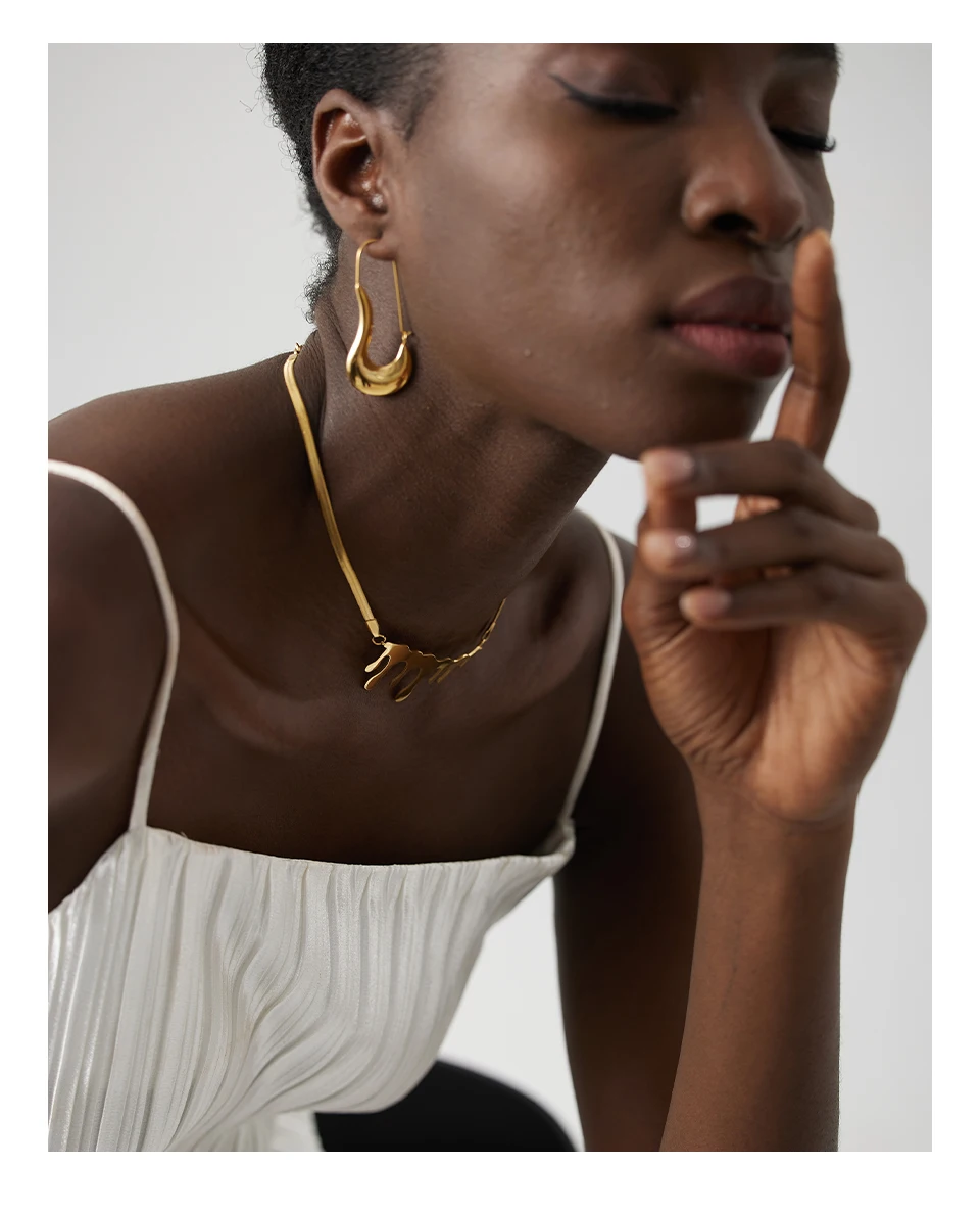 Yhpup 316L Stainless Steel Geometric Hoop Earrings Minimalist Metal 18 K Plated Earrings Waterproof Jewelry For Women Gift