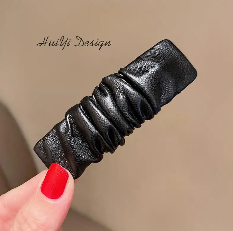 New fashion Korean Dongdaemun fold leather side clip hairpin Simple BB clip one-word hairpin