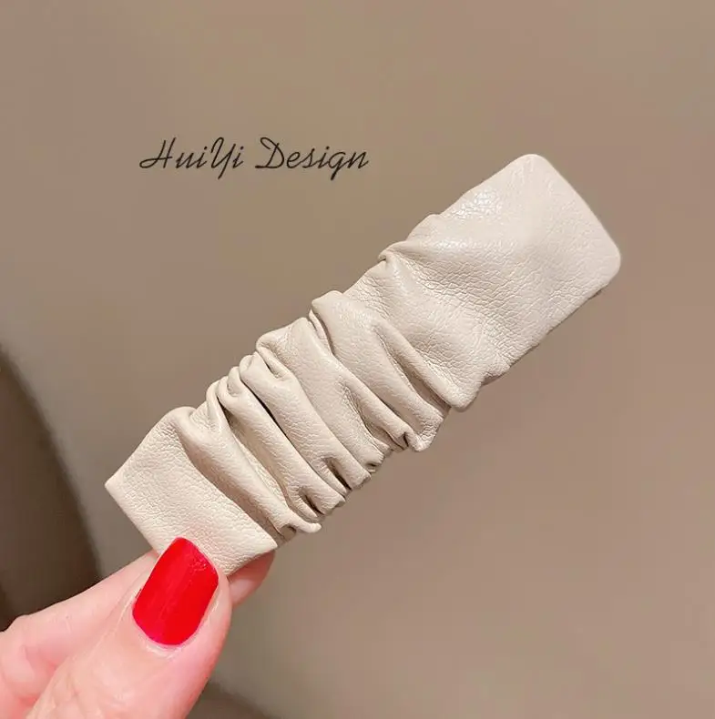 New fashion Korean Dongdaemun fold leather side clip hairpin Simple BB clip one-word hairpin