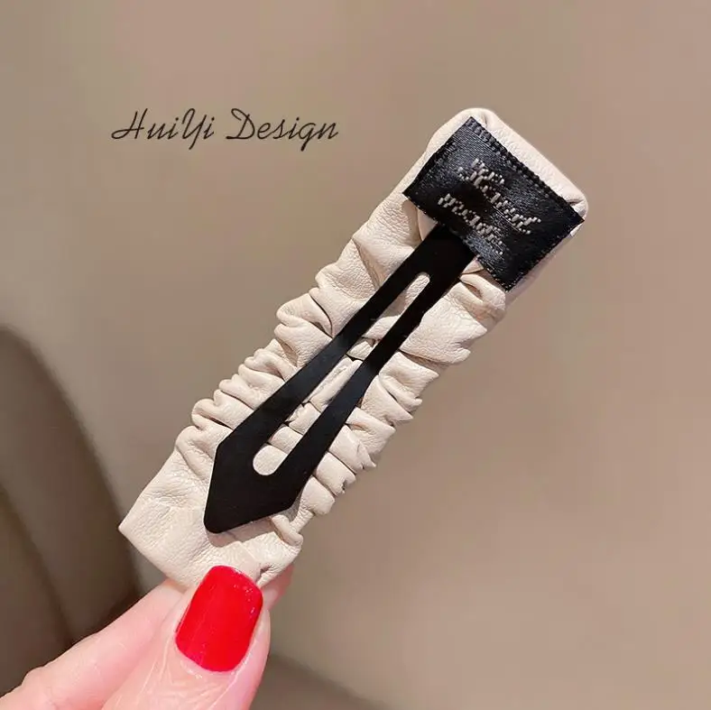 New fashion Korean Dongdaemun fold leather side clip hairpin Simple BB clip one-word hairpin