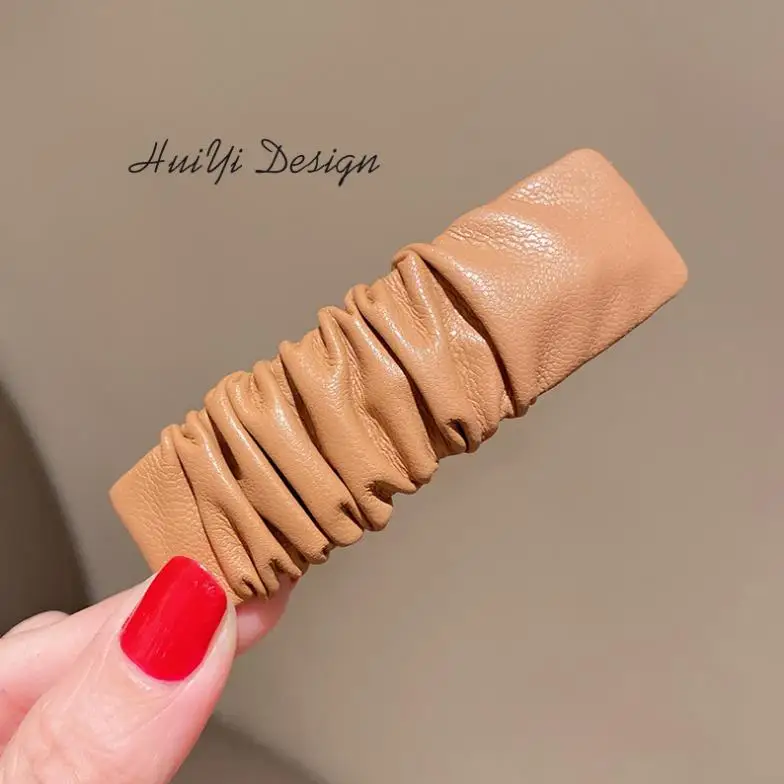 New fashion Korean Dongdaemun fold leather side clip hairpin Simple BB clip one-word hairpin