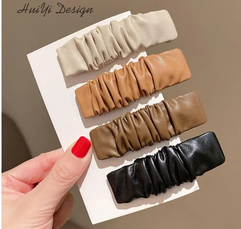 New fashion Korean Dongdaemun fold leather side clip hairpin Simple BB clip one-word hairpin