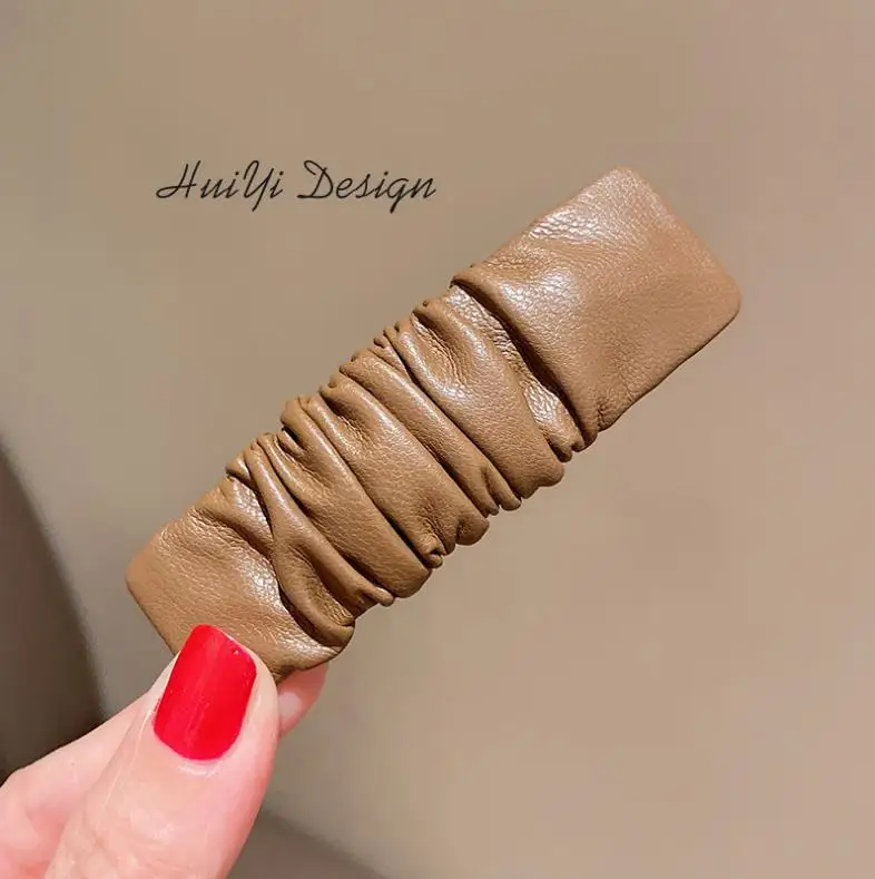New fashion Korean Dongdaemun fold leather side clip hairpin Simple BB clip one-word hairpin
