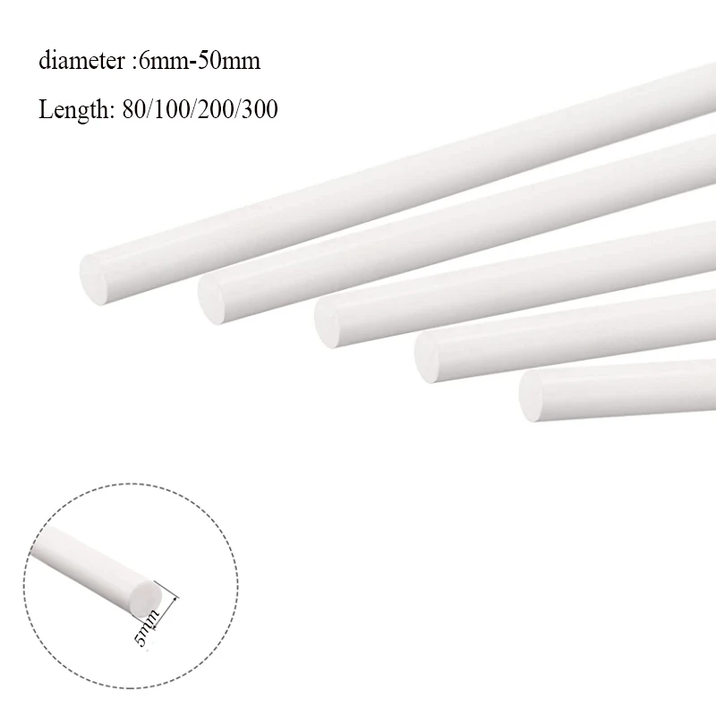 New 1Pcs White Poly Tetras Fluoro Ethylene Bar Environment-Friendly Non-Toxic DIY PTFE Plastic Rod 6mm-50mm Diameter PTFE Bar
