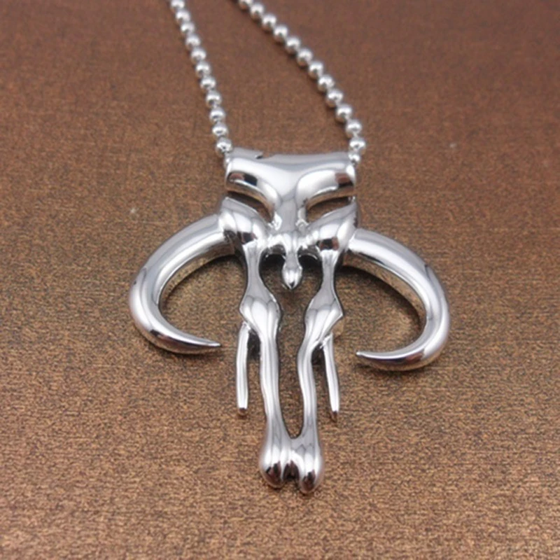Mandalorian Symbol Necklace Boba Mythosaur Pendant Chain Bounty Hunter Skull Pendants Wars Punk Jewelry Men Gift