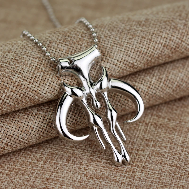 Mandalorian Symbol Necklace Boba Mythosaur Pendant Chain Bounty Hunter Skull Pendants Wars Punk Jewelry Men Gift