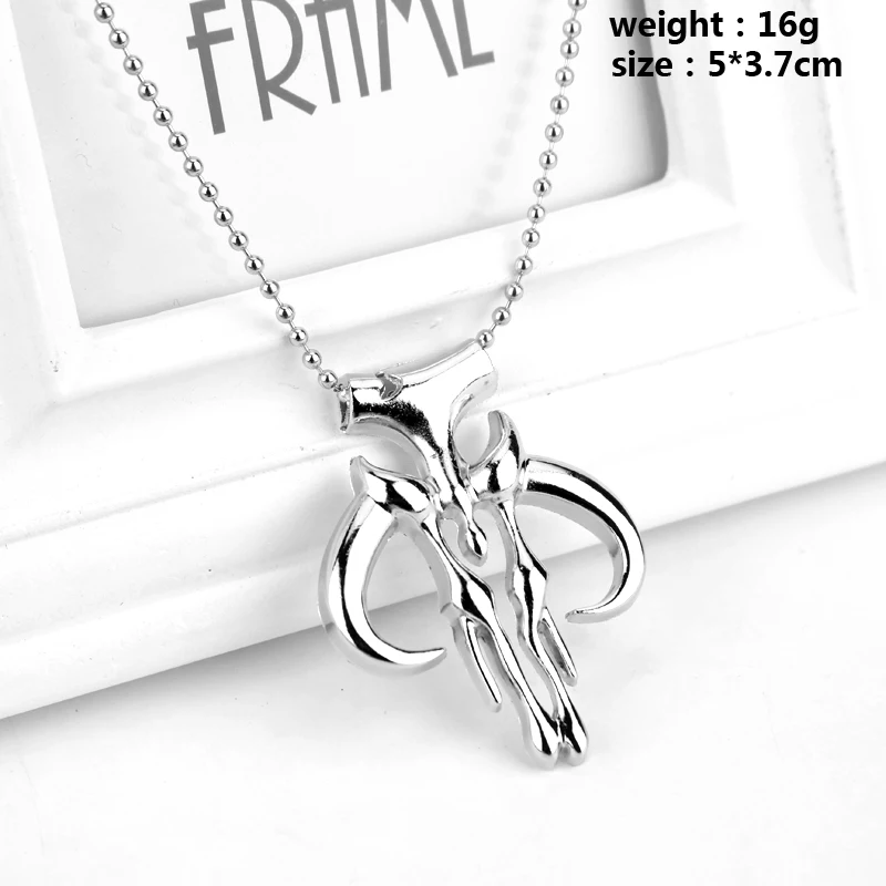 Mandalorian Symbol Necklace Boba Mythosaur Pendant Chain Bounty Hunter Skull Pendants Wars Punk Jewelry Men Gift