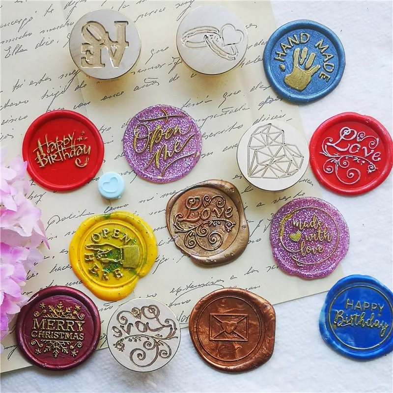 Greeting Stamp with Love Thank You Happy Birthday Christmas Handmade Wax Seal Stamp Retro Antique Sealing Wax Baby Friend Gifts