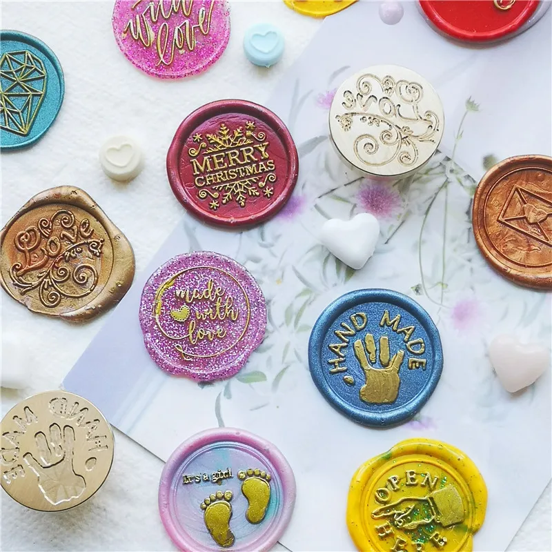 Greeting Stamp with Love Thank You Happy Birthday Christmas Handmade Wax Seal Stamp Retro Antique Sealing Wax Baby Friend Gifts