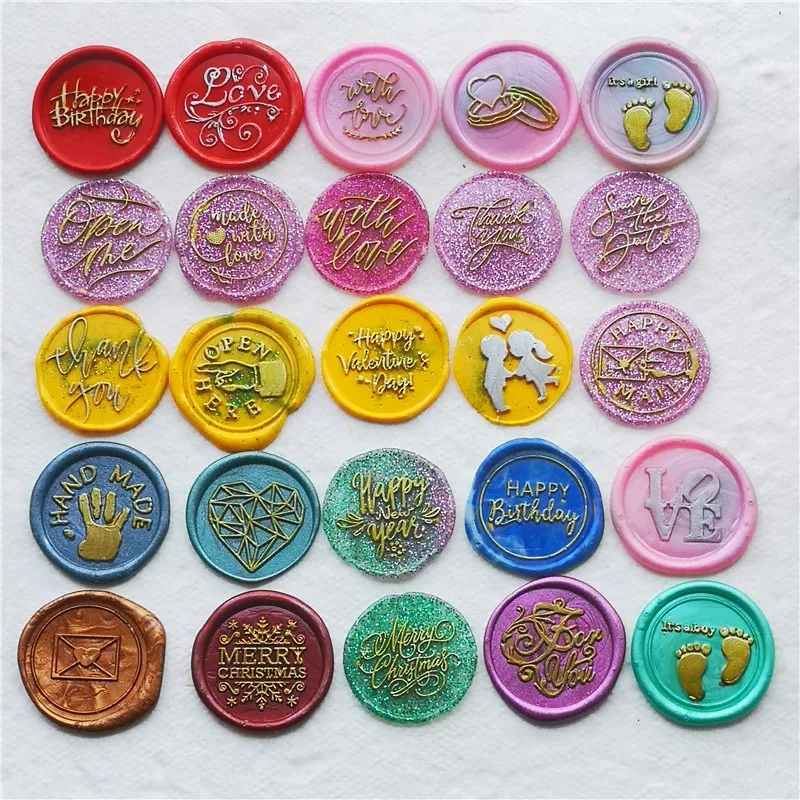 Greeting Stamp with Love Thank You Happy Birthday Christmas Handmade Wax Seal Stamp Retro Antique Sealing Wax Baby Friend Gifts