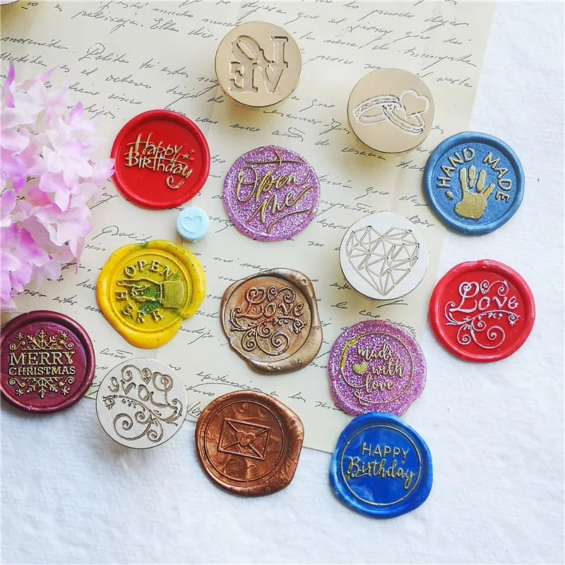 Greeting Stamp with Love Thank You Happy Birthday Christmas Handmade Wax Seal Stamp Retro Antique Sealing Wax Baby Friend Gifts