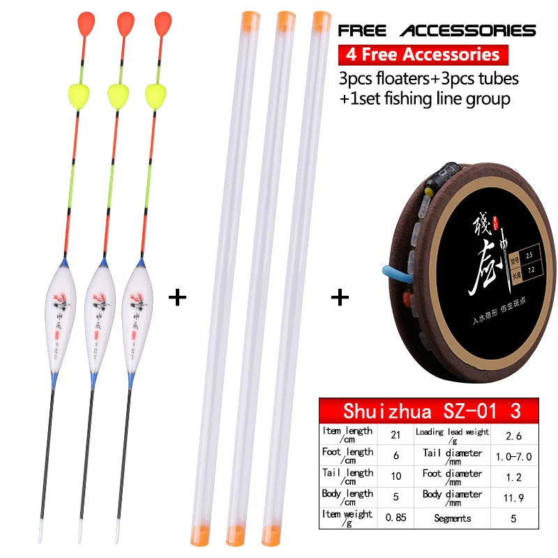 3Pcs Fishing Floats+3 Buoy Tubes+1 Set Fishing Line Group 2 Beads Sliding Tail Fresh Water Float Nano Bobber Floats Tools Tackle