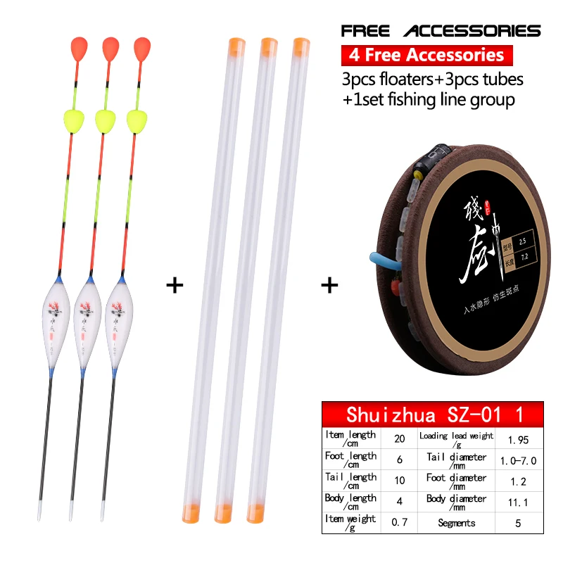 3Pcs Fishing Floats+3 Buoy Tubes+1 Set Fishing Line Group 2 Beads Sliding Tail Fresh Water Float Nano Bobber Floats Tools Tackle