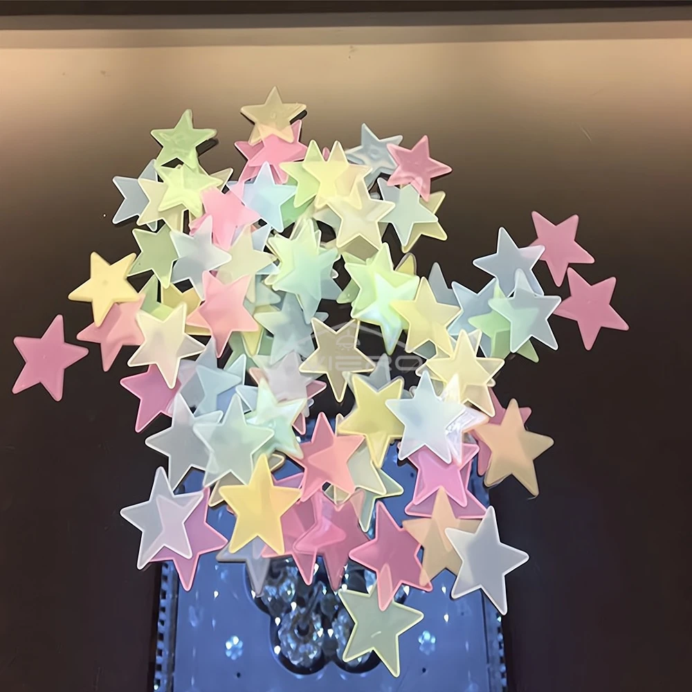 50X Glowing 3D Stars Glow in Dark on Wall Decoration Stickers Kids Baby Room Bedrooms Ceilings Home Fluorescent Pentagram Paper