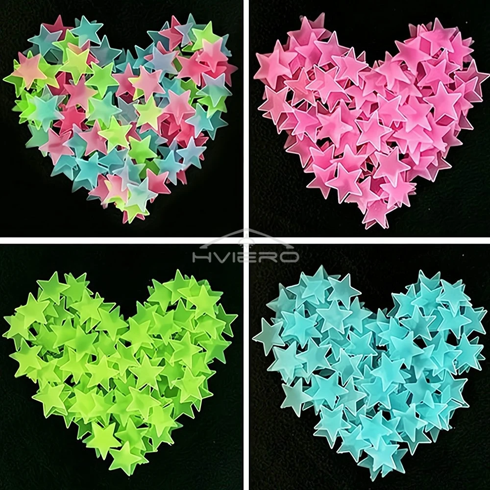 50X Glowing 3D Stars Glow in Dark on Wall Decoration Stickers Kids Baby Room Bedrooms Ceilings Home Fluorescent Pentagram Paper