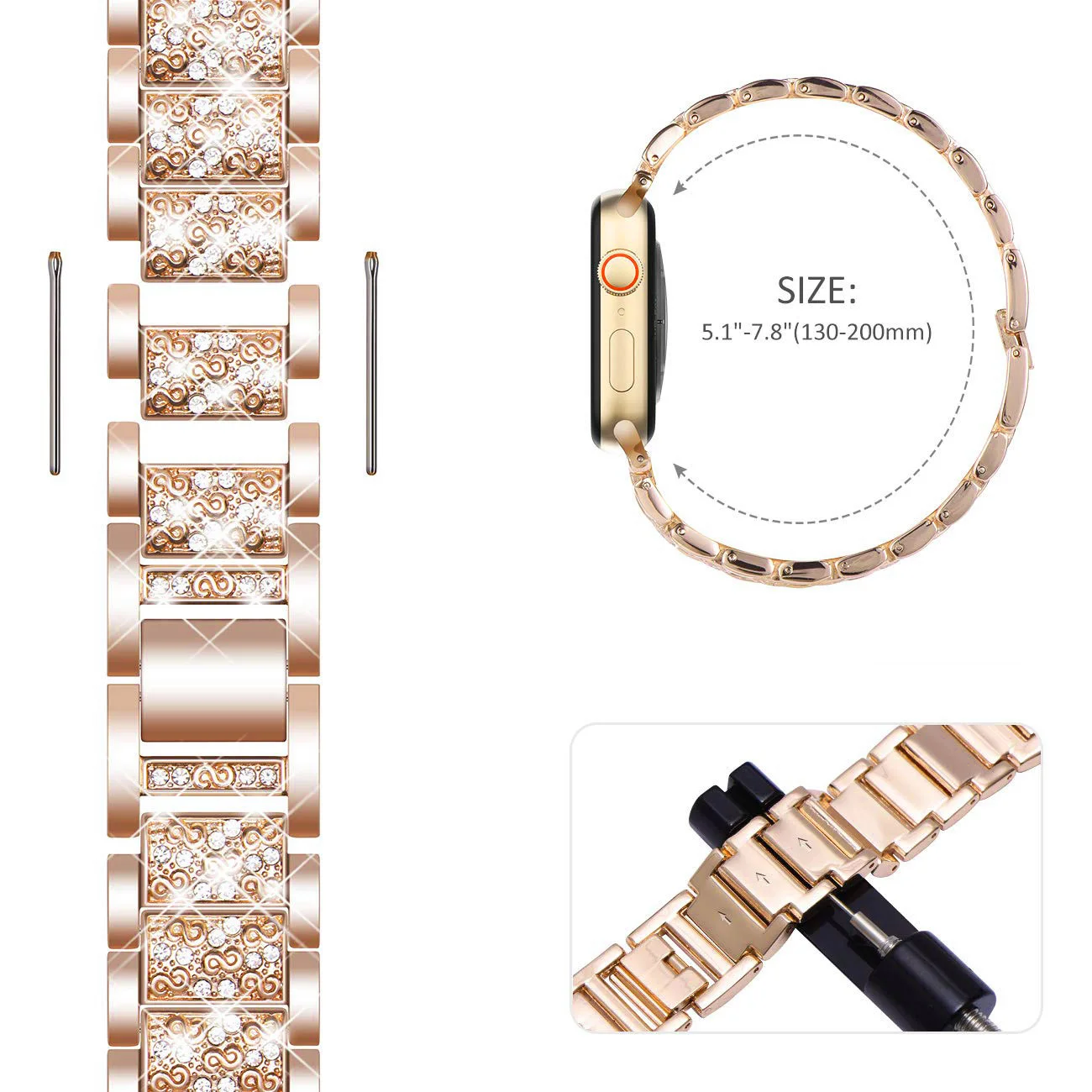 Case+Bling Strap for Apple Watch Band 40mm 44mm 41mm 45mm 38mm 42mm 40 mm Diamond Metal Bracelet iWatch Series 9 8 3 6 se 7 Band