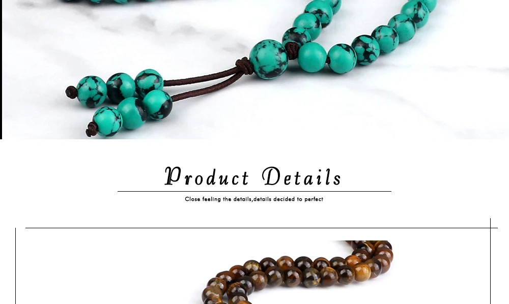 108 Wooden Beads Bracelet 6mm Natural Tiger Eye Stone Malachite Men Necklace Meditation Prayer Wrap Bangles Fashion Jewelry Gift