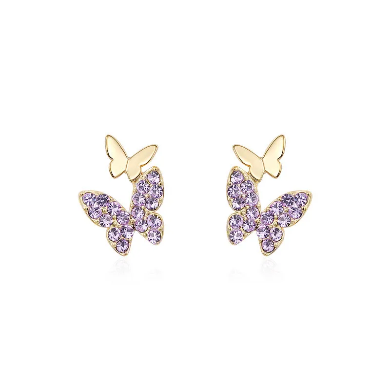 Huitan Aesthetic Pink/Purple/Green/Blue Butterfly Earrings Women Clever Accessories Wedding Dance Party Delicate Fashion Jewelry