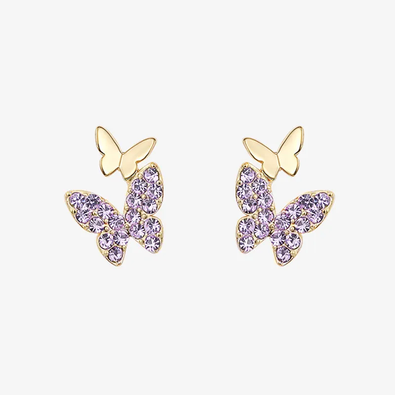 Huitan Aesthetic Pink/Purple/Green/Blue Butterfly Earrings Women Clever Accessories Wedding Dance Party Delicate Fashion Jewelry