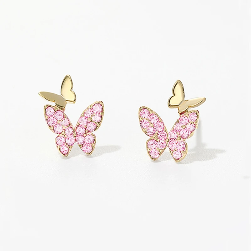 Huitan Aesthetic Pink/Purple/Green/Blue Butterfly Earrings Women Clever Accessories Wedding Dance Party Delicate Fashion Jewelry