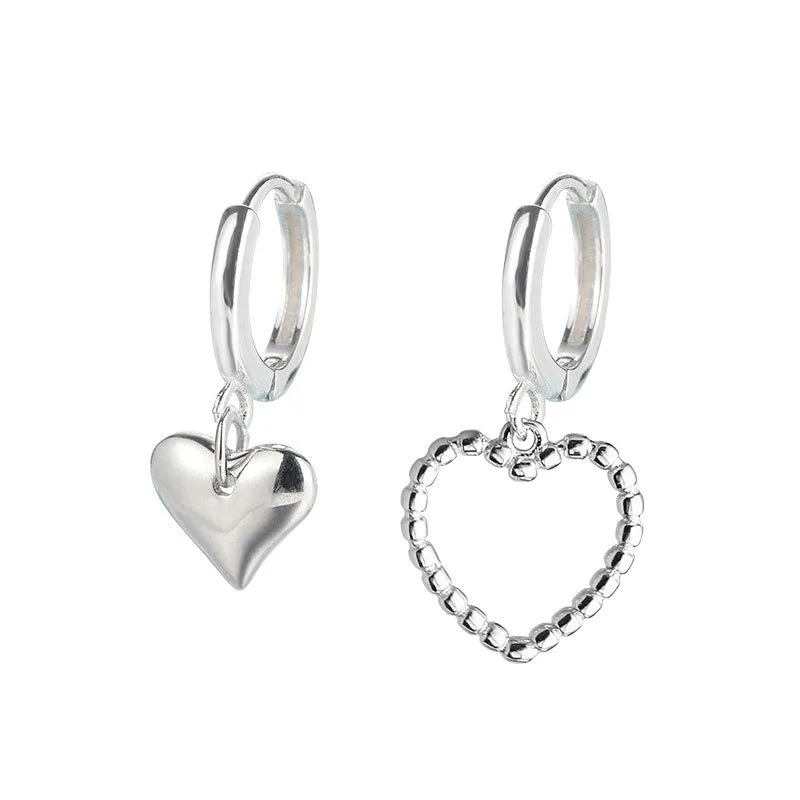 Fashion Asymmetric Love Heart Earrings Silver Color Elegant Sweet Drop Earring For Women Girls Party Wedding Jewelry Accessories