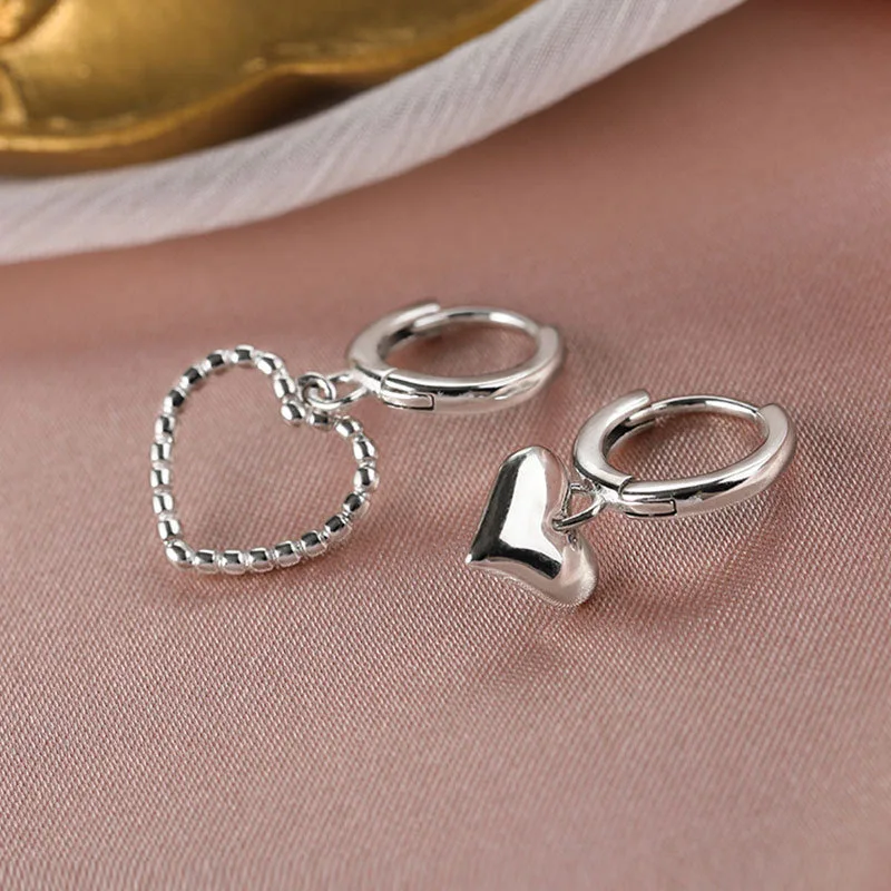 Fashion Asymmetric Love Heart Earrings Silver Color Elegant Sweet Drop Earring For Women Girls Party Wedding Jewelry Accessories