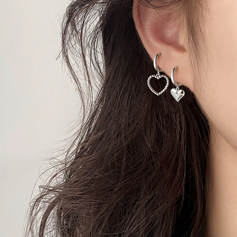 Fashion Asymmetric Love Heart Earrings Silver Color Elegant Sweet Drop Earring For Women Girls Party Wedding Jewelry Accessories