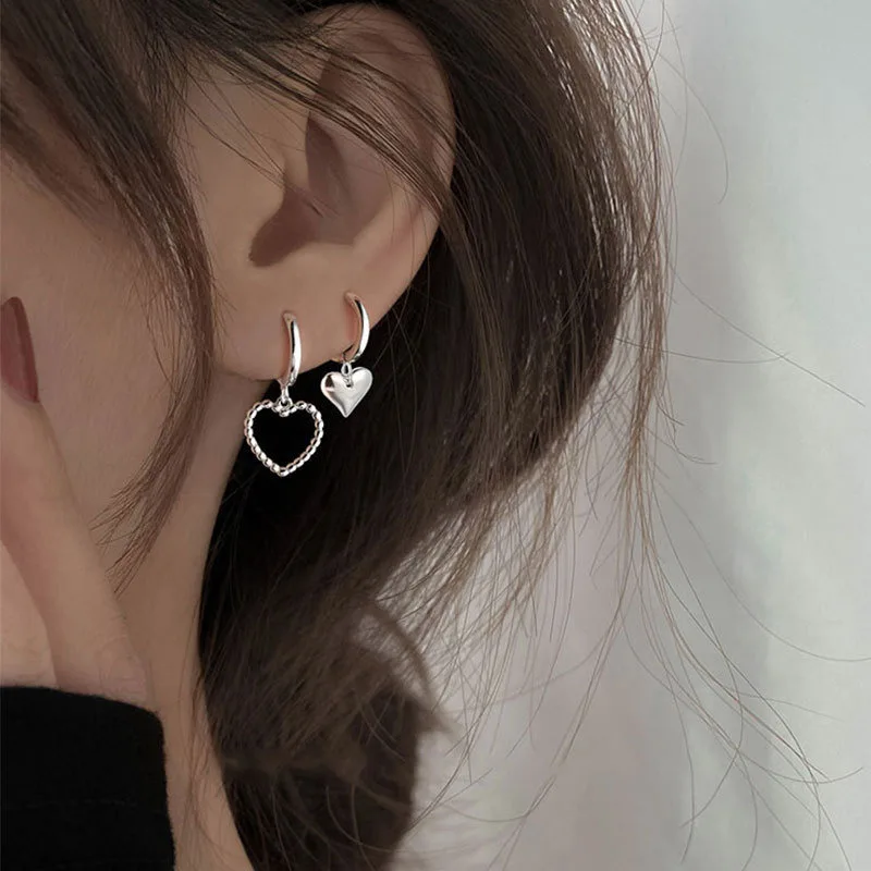Fashion Asymmetric Love Heart Earrings Silver Color Elegant Sweet Drop Earring For Women Girls Party Wedding Jewelry Accessories