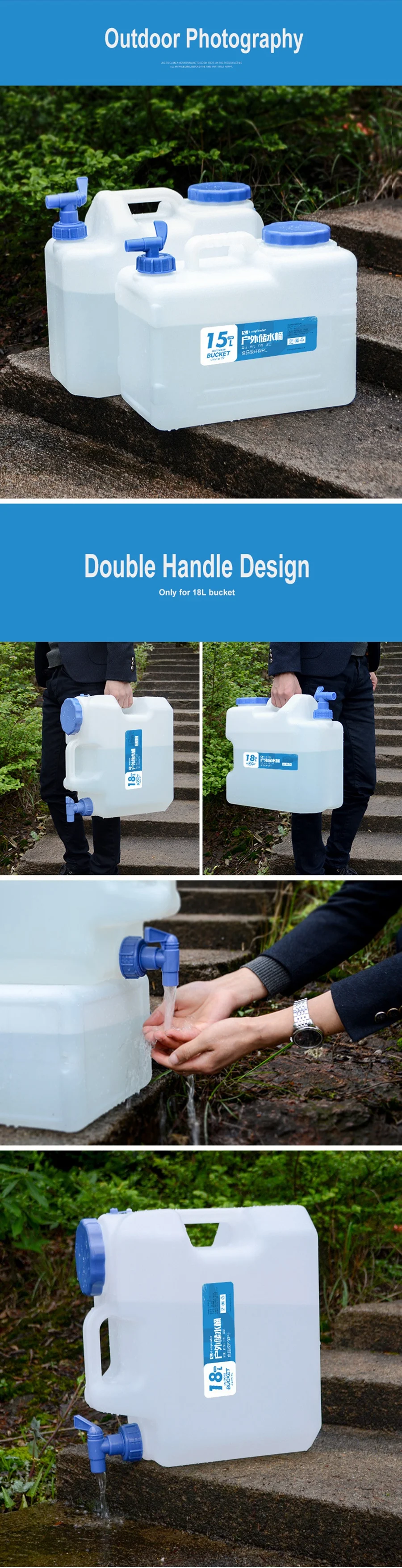 Desert&Fox Camping Bucket 10L/15L/18L/23L Water Container Bottle Car Buckets with Tap Outdoor Hiking Picnic Water Storage Tank