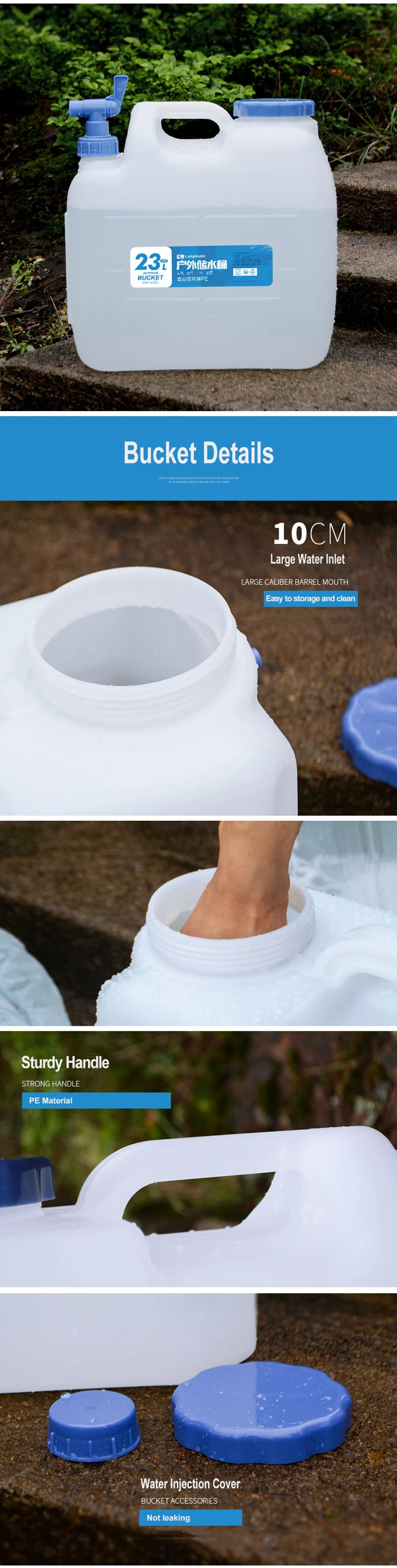 Desert&Fox Camping Bucket 10L/15L/18L/23L Water Container Bottle Car Buckets with Tap Outdoor Hiking Picnic Water Storage Tank